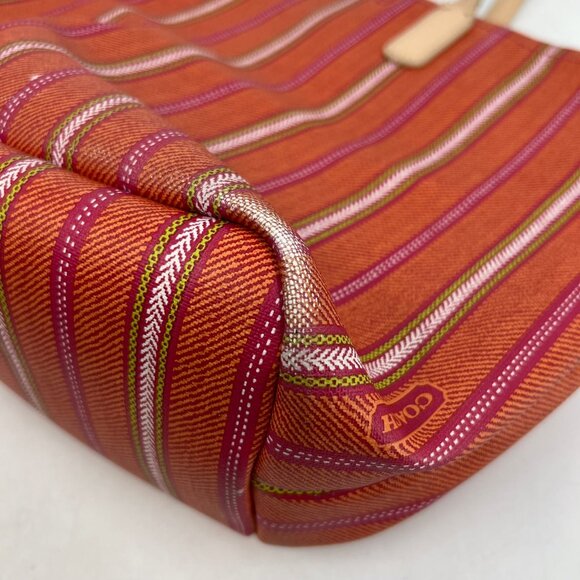Coach Orange Pink Striped Leather Tote | Good Condition - Picture 8 of 9